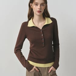 fsle 2025 autumn color block knitted sweater – vintage fake two-piece turn collar cable knit top