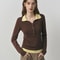 FSLE 2025 Autumn Color Block Knitted Sweater Vintage Fake TwoPiece Turn Collar Cable Knit Top 0