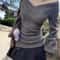 Fashion Vintage VNeck Knitted Top Early Autumn Slim Sexy Gray Pullover Sweater For Women 0