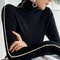 High Neck Knitted Sweater Trendy AutumnWinter Color Blocking Slim Fit Pullover For Women 4