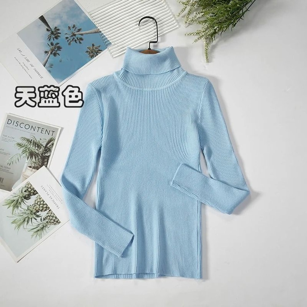 2026 Simple Womens Turtleneck Sweater Winter Fashion Elastic Knit Pullover Casual Solid Jumper 7