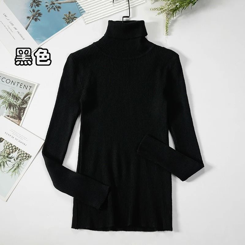 2026 Simple Womens Turtleneck Sweater Winter Fashion Elastic Knit Pullover Casual Solid Jumper 8