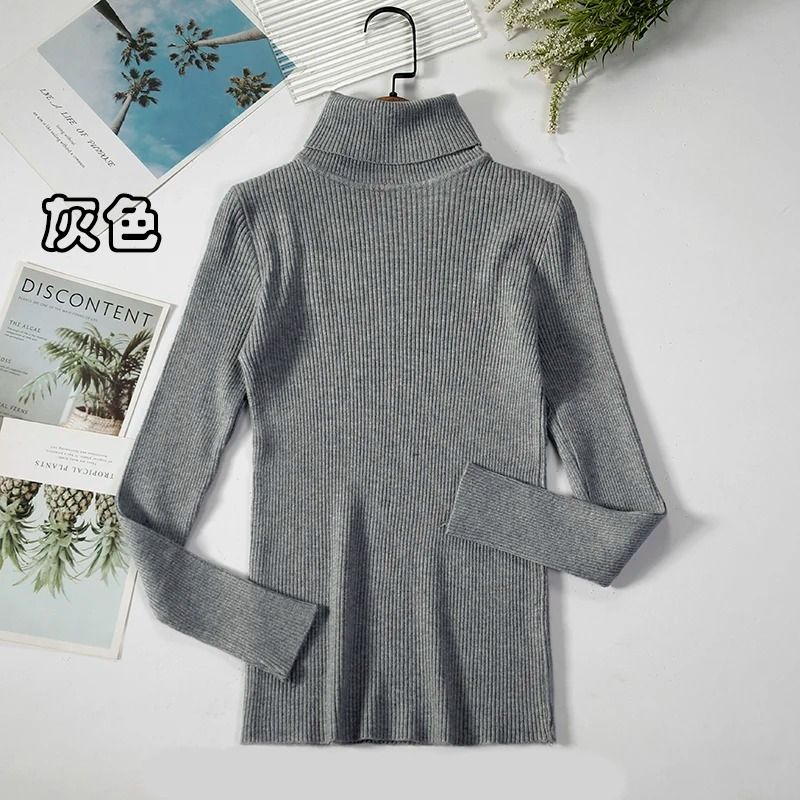 2026 Simple Womens Turtleneck Sweater Winter Fashion Elastic Knit Pullover Casual Solid Jumper 10