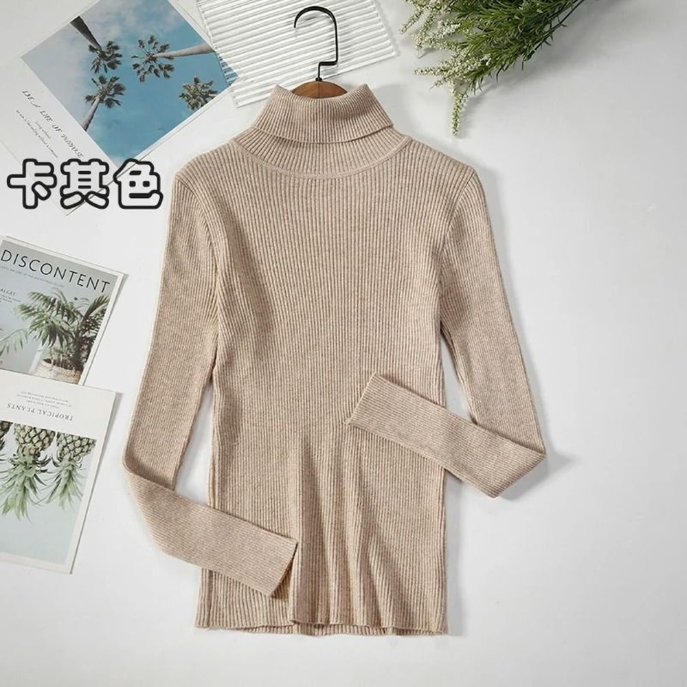 2026 Simple Womens Turtleneck Sweater Winter Fashion Elastic Knit Pullover Casual Solid Jumper 11