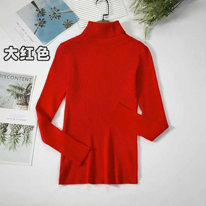 2026 Simple Womens Turtleneck Sweater Winter Fashion Elastic Knit Pullover Casual Solid Jumper 14