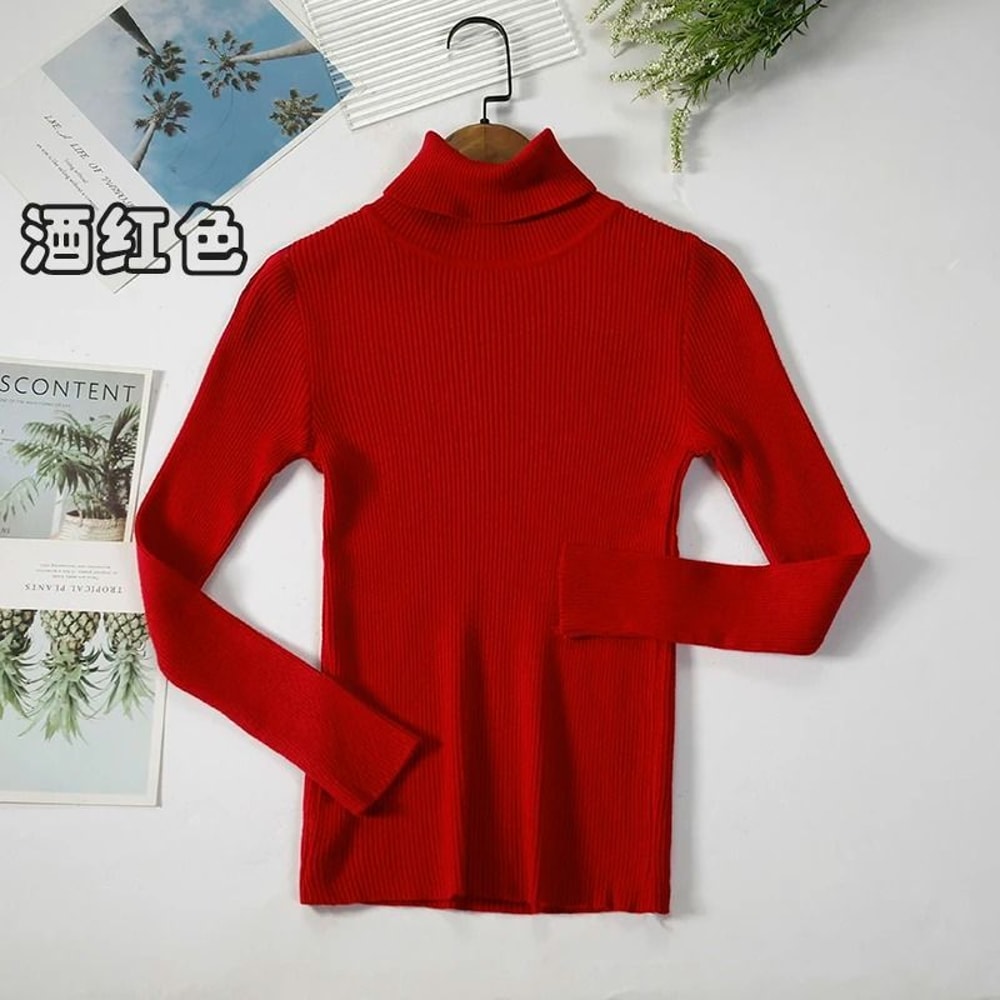 2026 Simple Womens Turtleneck Sweater Winter Fashion Elastic Knit Pullover Casual Solid Jumper 15