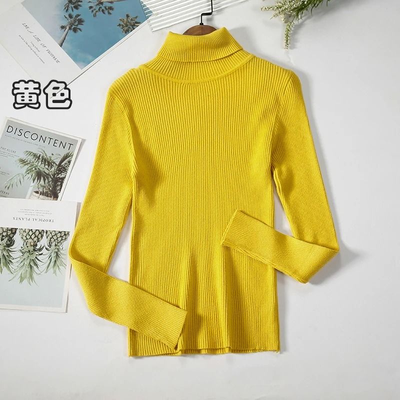 2026 Simple Womens Turtleneck Sweater Winter Fashion Elastic Knit Pullover Casual Solid Jumper 16