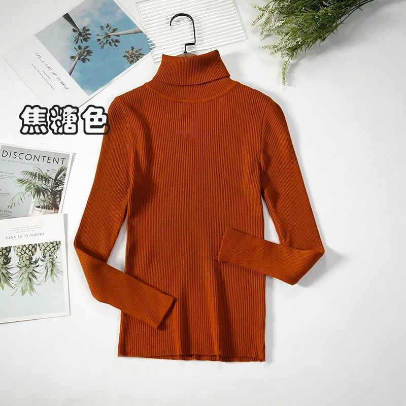 2026 Simple Womens Turtleneck Sweater Winter Fashion Elastic Knit Pullover Casual Solid Jumper 22