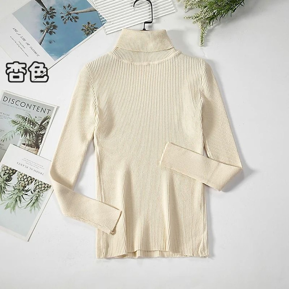 2026 Simple Womens Turtleneck Sweater Winter Fashion Elastic Knit Pullover Casual Solid Jumper 25