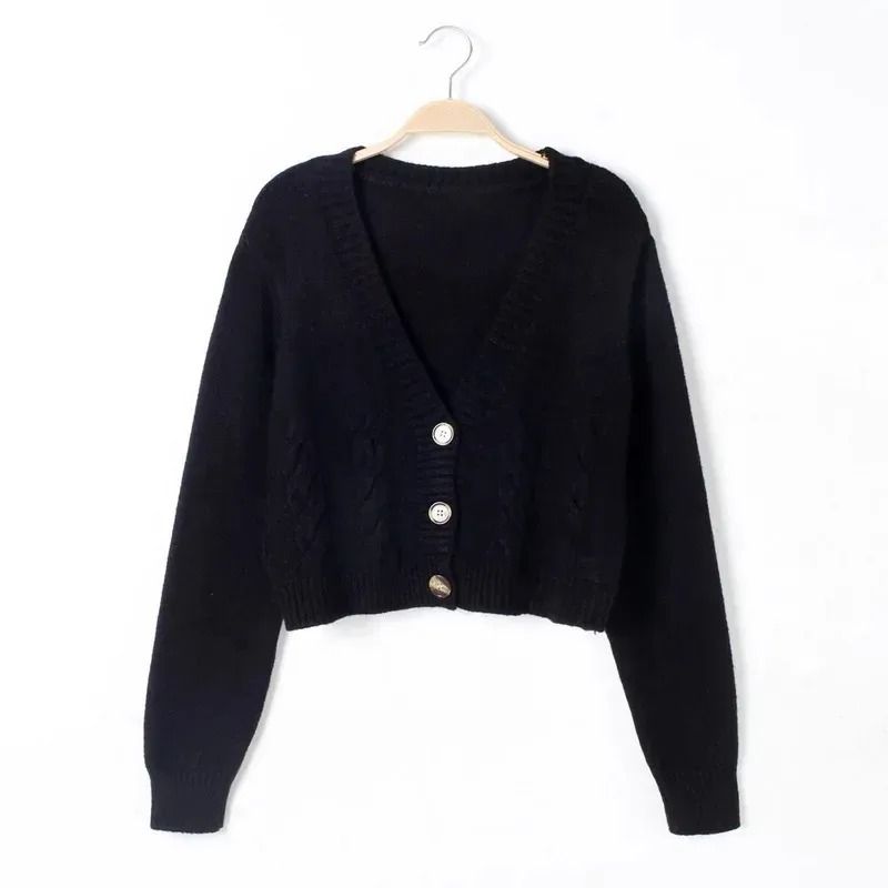 VNeck Cropped Cardigan Korean Fashion Twist Knitted Sweater Coat For Autumn Winter 7