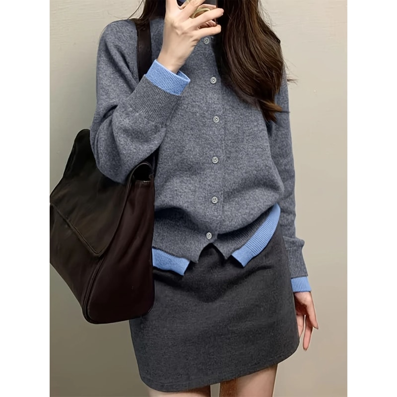 Autumn And Winter Fashion Womans Gray Soft Knitted Sweater Casual Versatile ButtonUp Cardigan Jack 0
