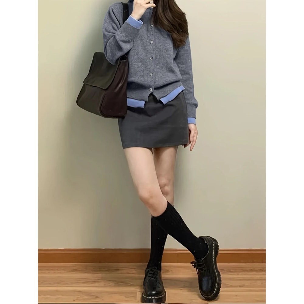 Autumn And Winter Fashion Womans Gray Soft Knitted Sweater Casual Versatile ButtonUp Cardigan Jack 3