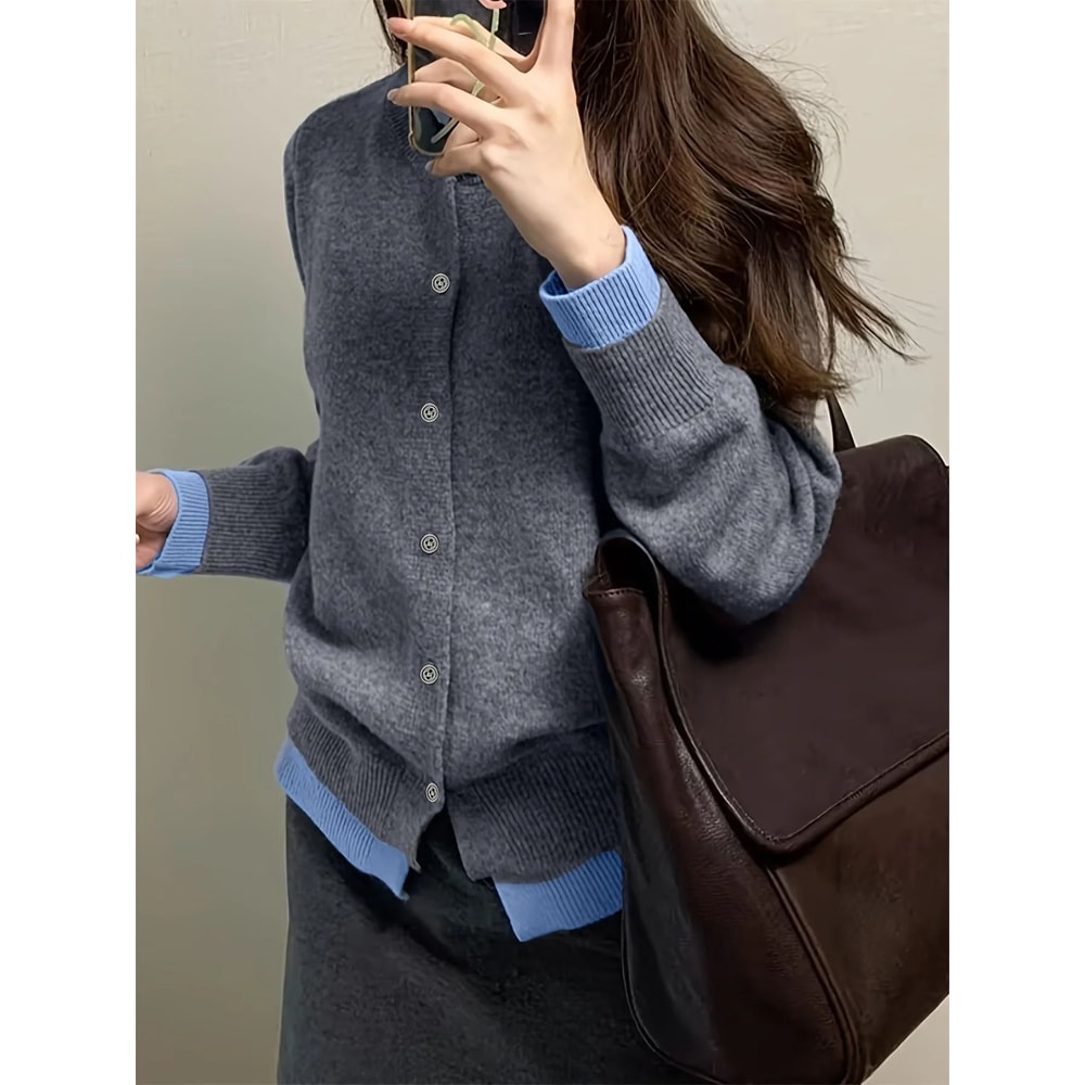 Autumn And Winter Fashion Womans Gray Soft Knitted Sweater Casual Versatile ButtonUp Cardigan Jack 4