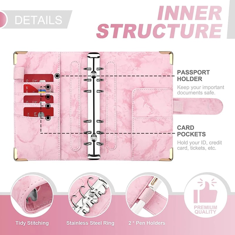 A6 Marble PU Leather Budget Binder 2026 Money Saving Organizer Notebook Planner 1