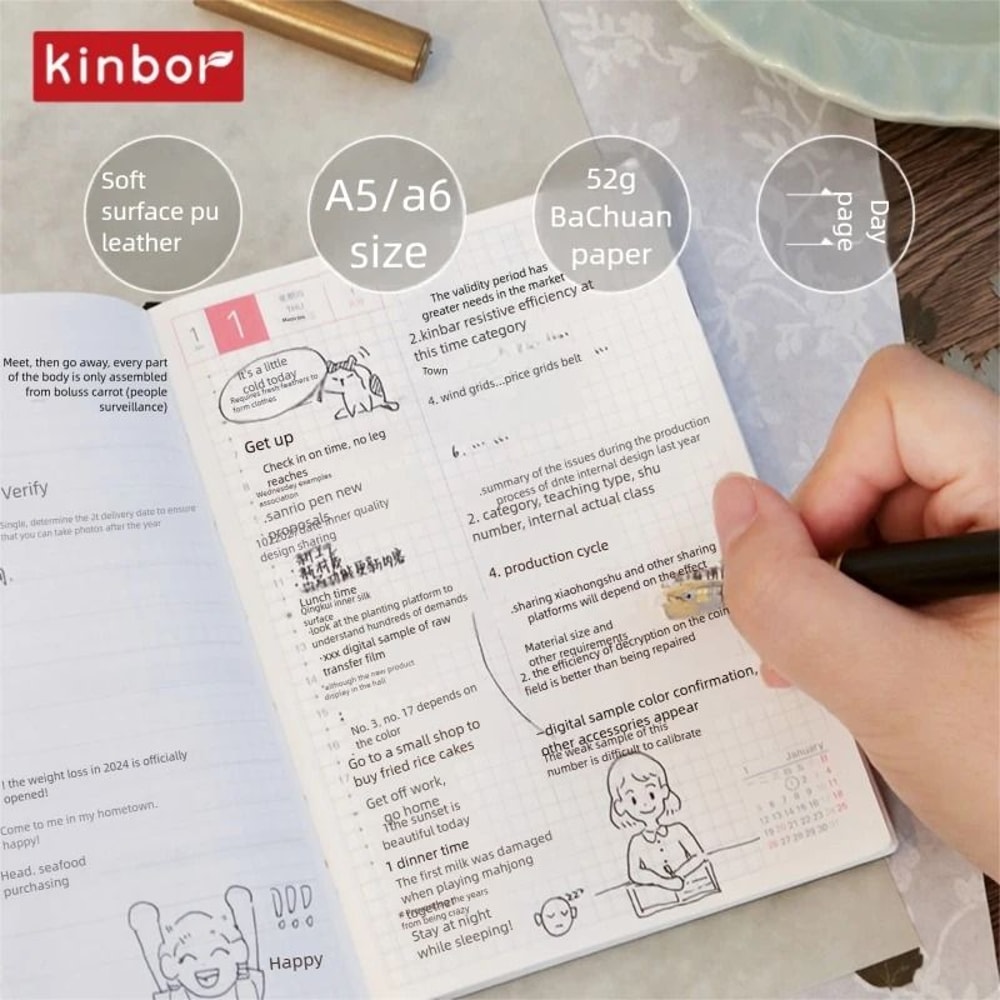 New Kinbor 2026 Annual Yearly Planner Premium 52g BaChuan Paper A5A6 Notebook For Weekly Monthly 2
