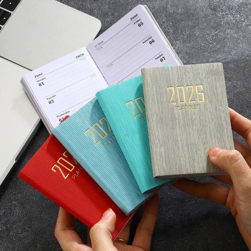 2026 A7 English Pocket Planner Mini Portable Daily Schedule Book 128Page Thin Weekly Calendar 2