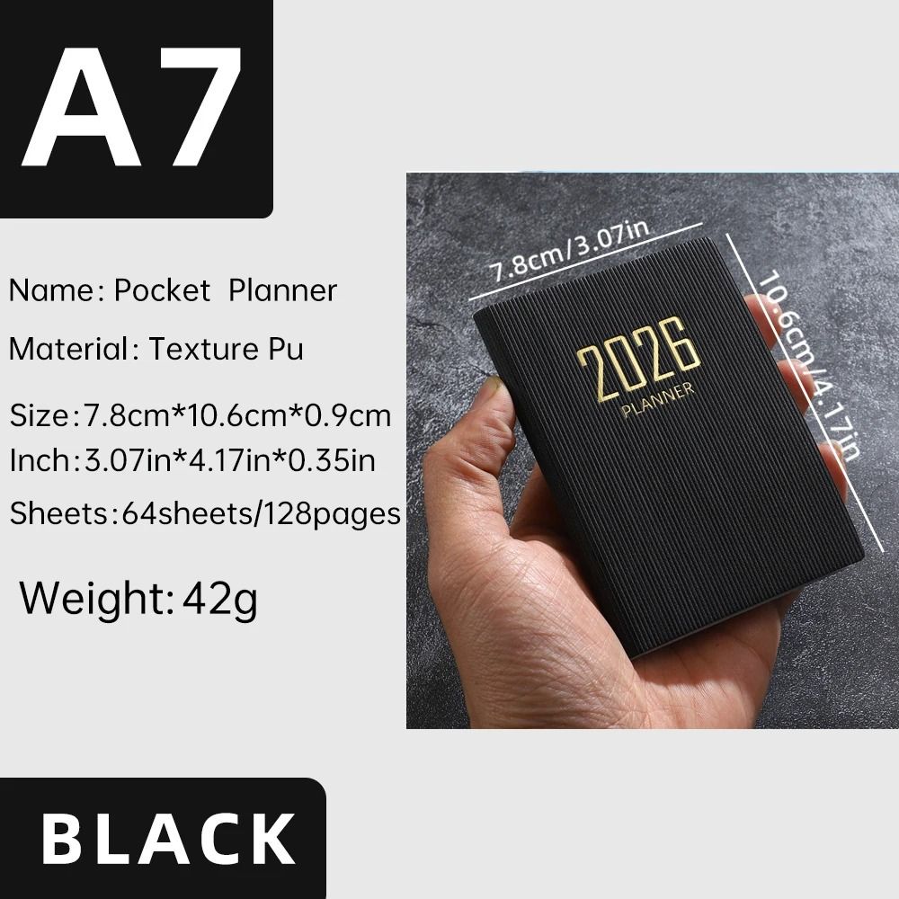 2026 A7 English Pocket Planner Mini Portable Daily Schedule Book 128Page Thin Weekly Calendar 6