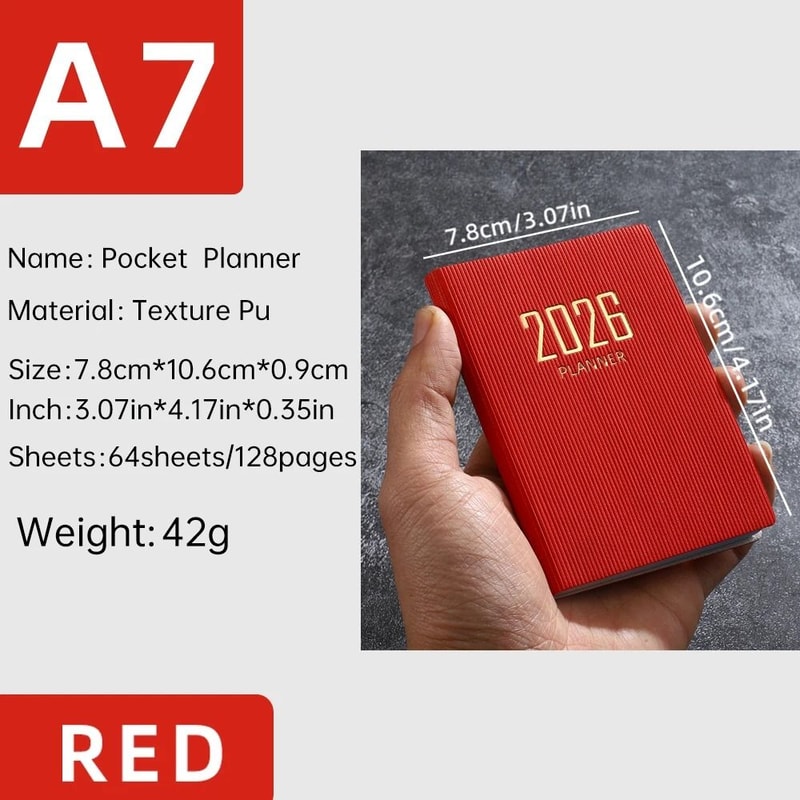 2026 A7 English Pocket Planner Mini Portable Daily Schedule Book 128Page Thin Weekly Calendar 7