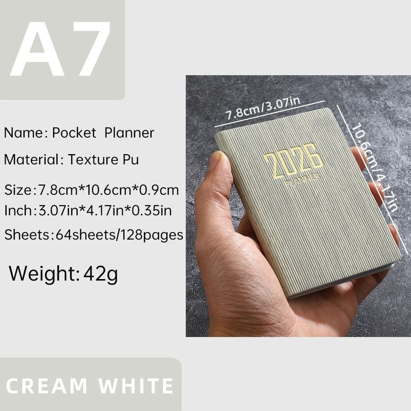 2026 A7 English Pocket Planner Mini Portable Daily Schedule Book 128Page Thin Weekly Calendar 8