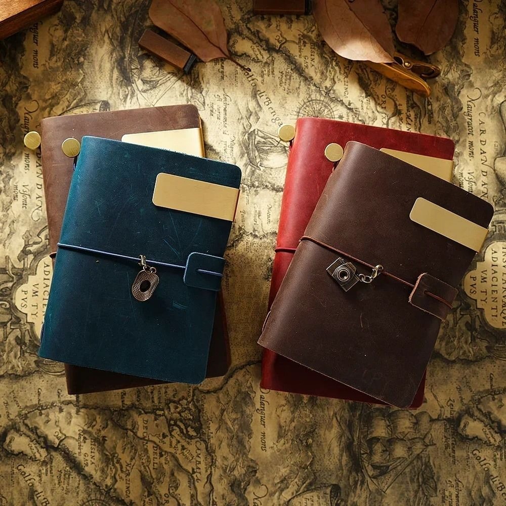 Handmade Genuine Leather Travelers Notebook Retro Cowhide Diary Portable Sketchbook With Custom E 1