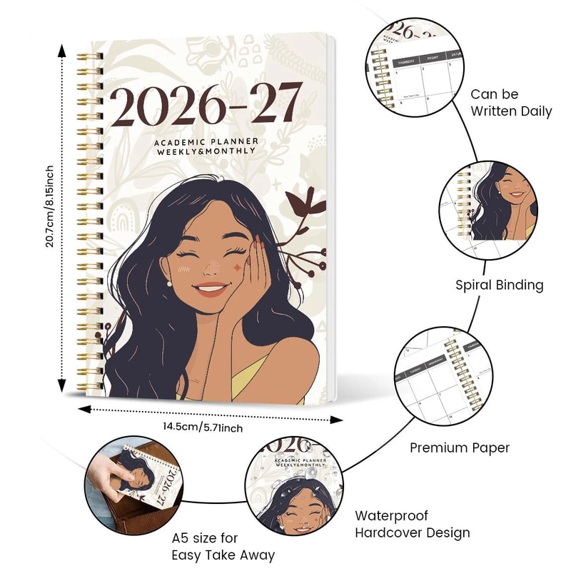 20262027 A5 Weekly Monthly Planner TwoYear Spiral Organizer With Calendar Notes For School And O 1