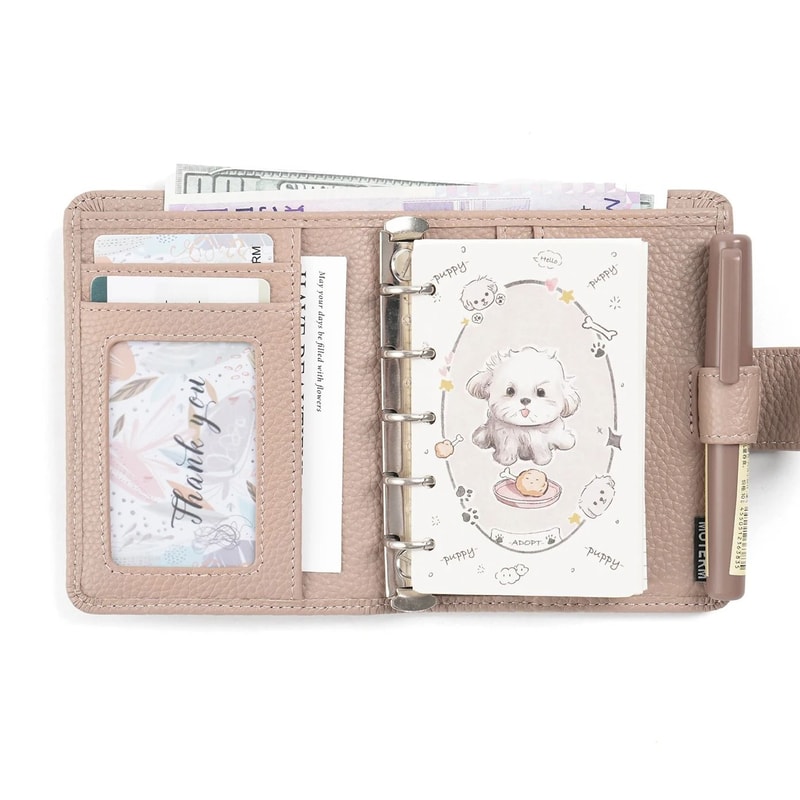 Moterm M5 A8 Mini Rings Planner Pebbled Grain Cowhide 5Hole Leather Organizer Pocket Journey Dia 4