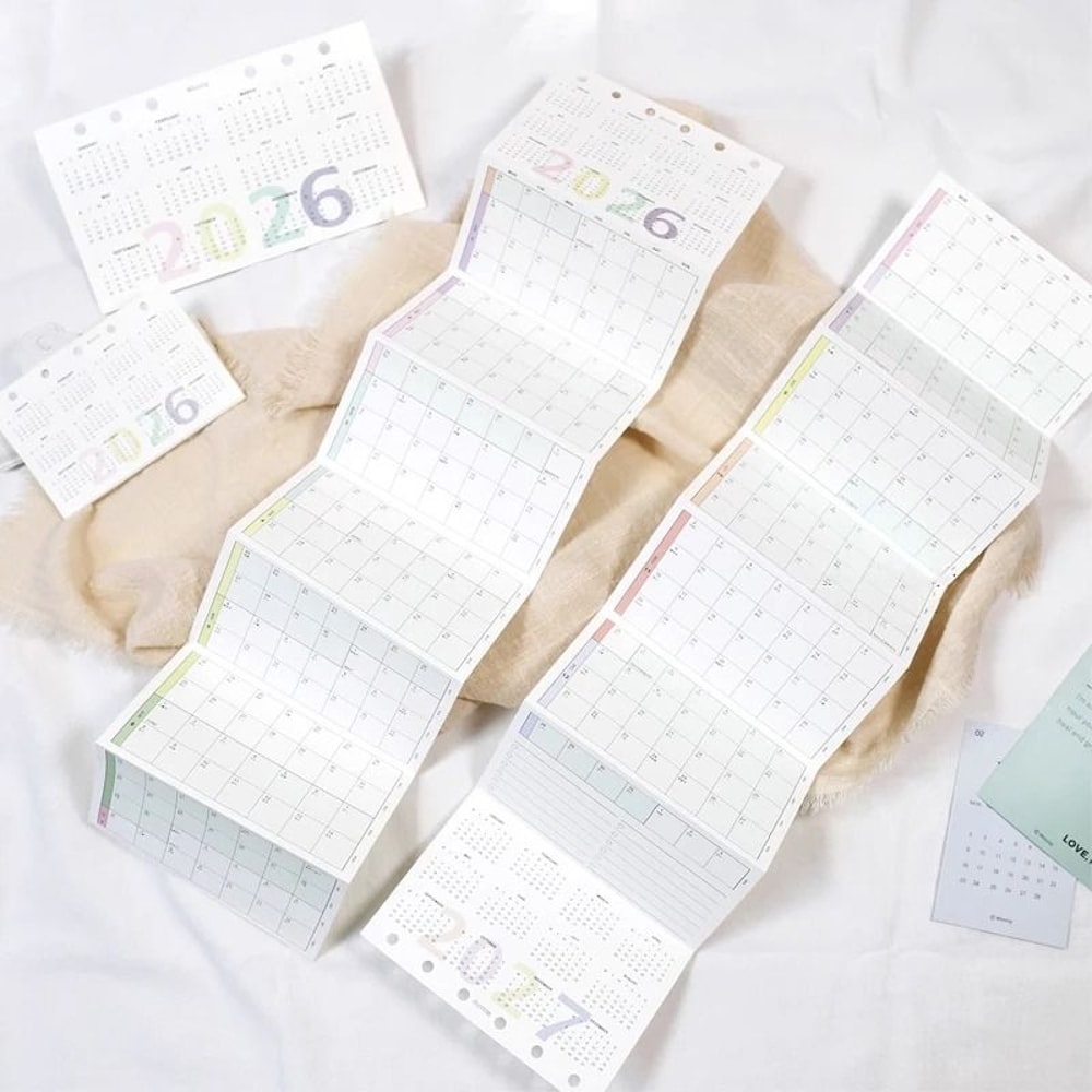 Fromthenon 2026 Colorful Yearly Monthly Planner Refills 8Fold 6Hole Loose Leaf Paper For A6 A7 An 4