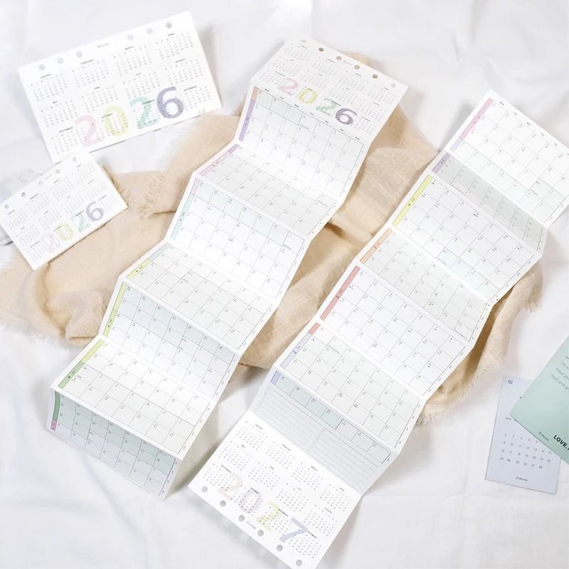 Fromthenon 2026 Colorful Yearly Monthly Planner Refills 8Fold 6Hole Loose Leaf Paper For A6 A7 An 4