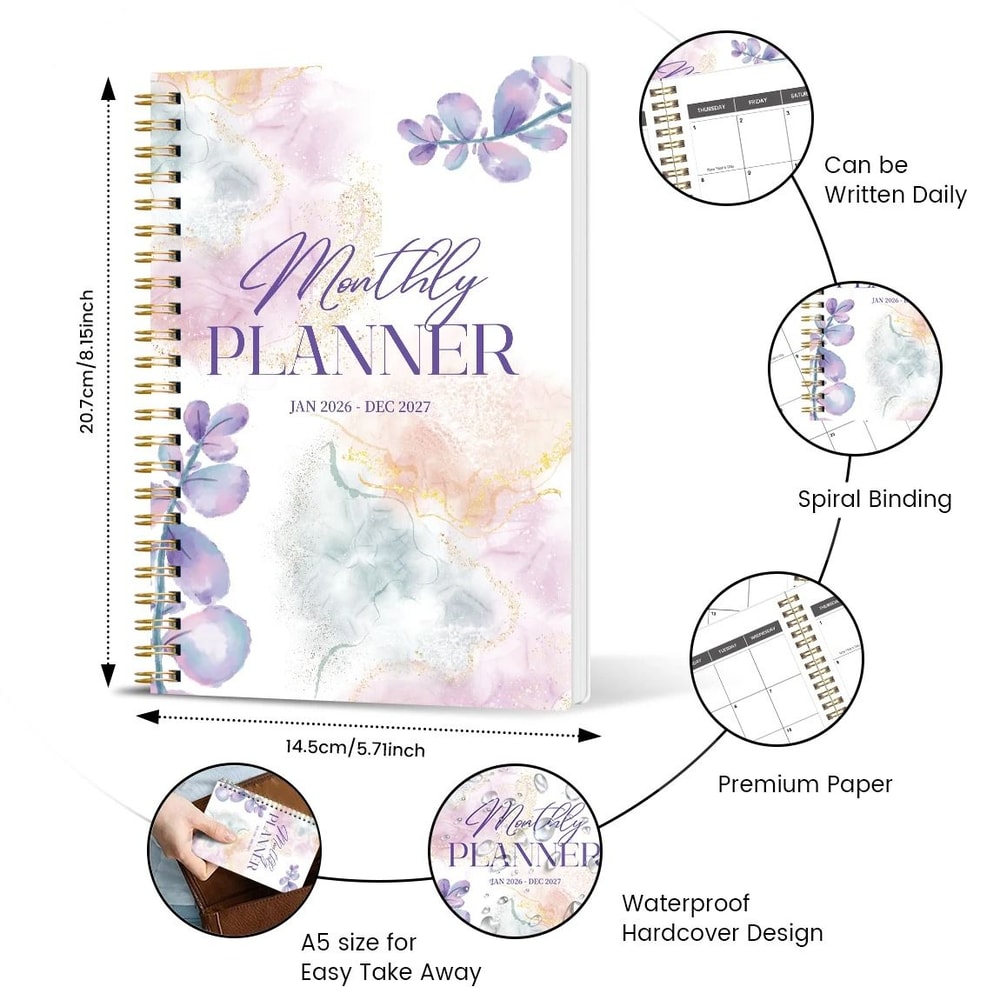 20262027 A5 Monthly Planner Jan 2026 To Dec 2027 Spiral Organizer With Calendar Notes School Off 1
