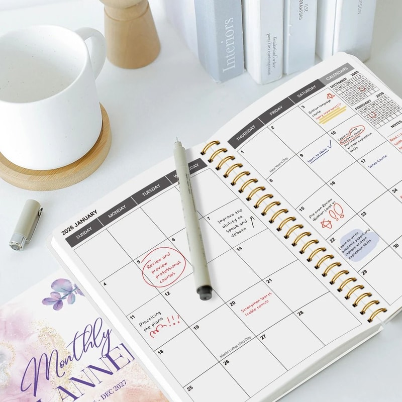 20262027 A5 Monthly Planner Jan 2026 To Dec 2027 Spiral Organizer With Calendar Notes School Off 2