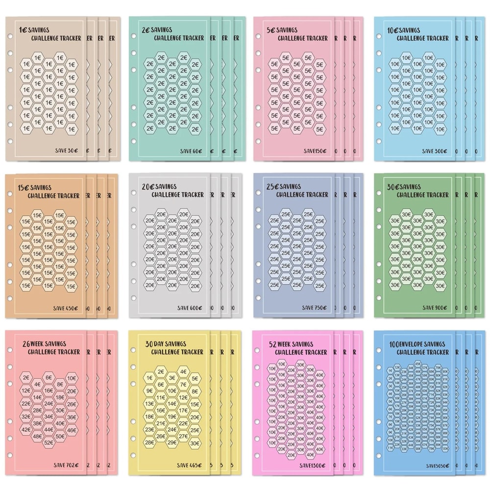 A6 100 Envelopes Money Saving Challenge 52Week 30Day Savings Budget Planner For Euros And USD 6