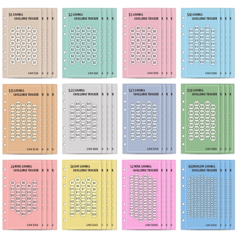 A6 100 Envelopes Money Saving Challenge 52Week 30Day Savings Budget Planner For Euros And USD 7