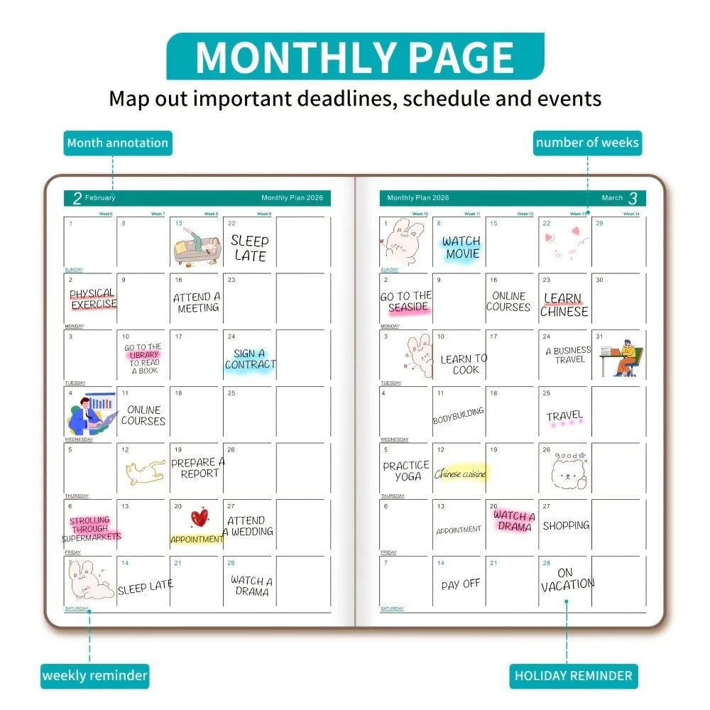 2026 SelfDiscipline Planner 360Page Daily Organizer WeeklyMonthly Layouts For School And Office 3
