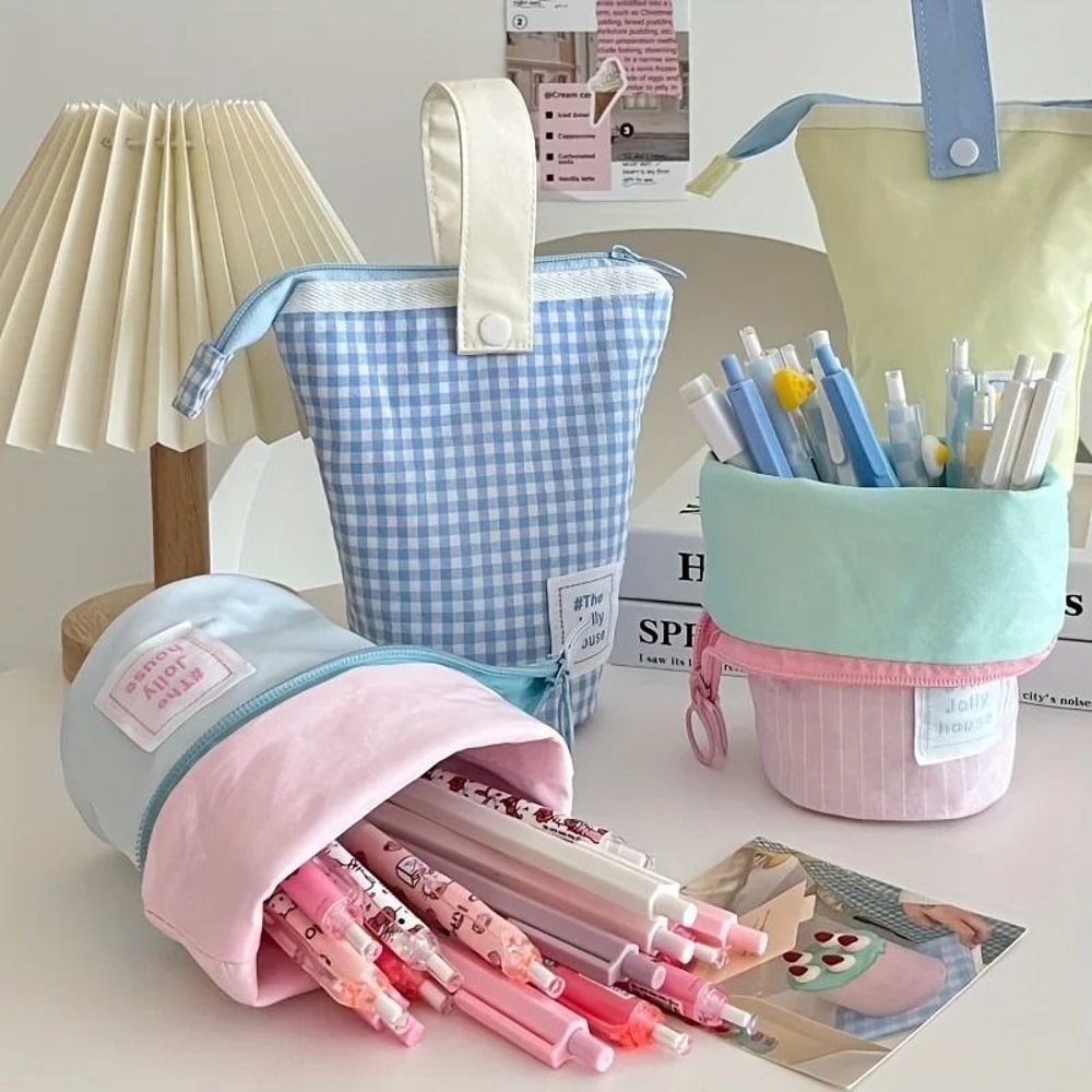 Jolly House Large Capacity Pencil Case Zipper Fabric Desk Organizer Standing Pen Holder 1