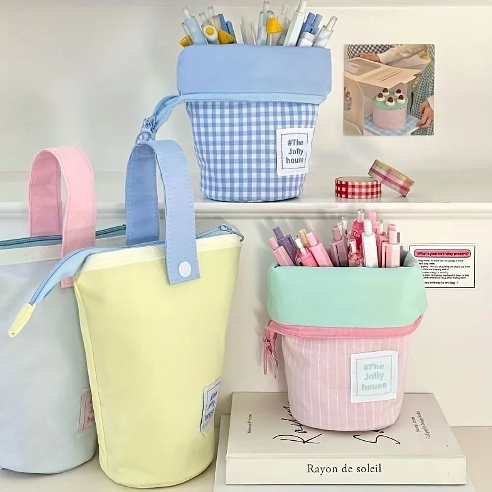 Jolly House Large Capacity Pencil Case Zipper Fabric Desk Organizer Standing Pen Holder 2