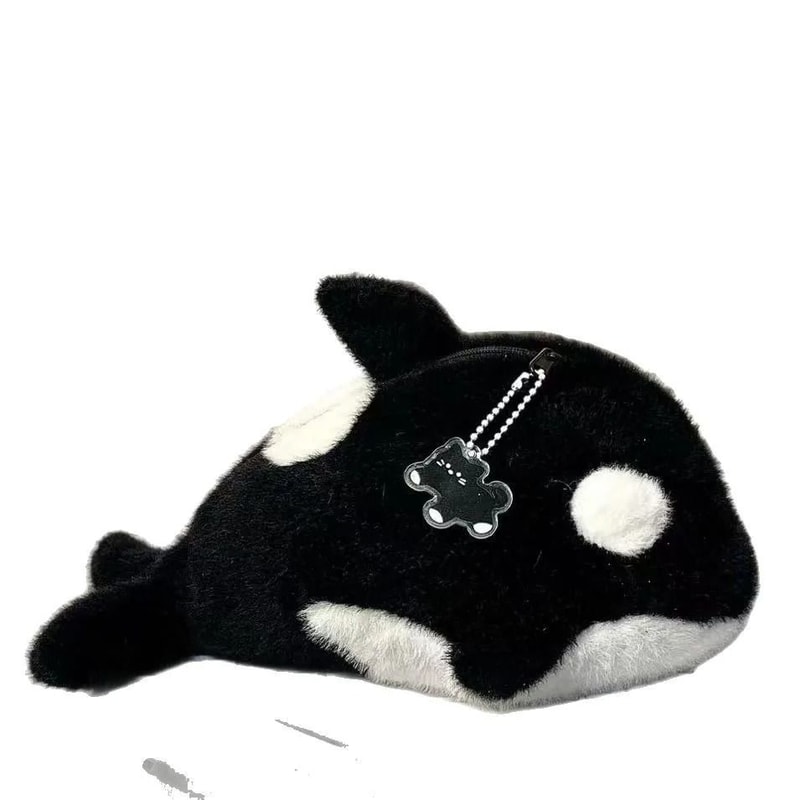 Adorable Killer Whale Plush Pencil Bag Spacious Soft School Supply Organizer Creative Stationery 5