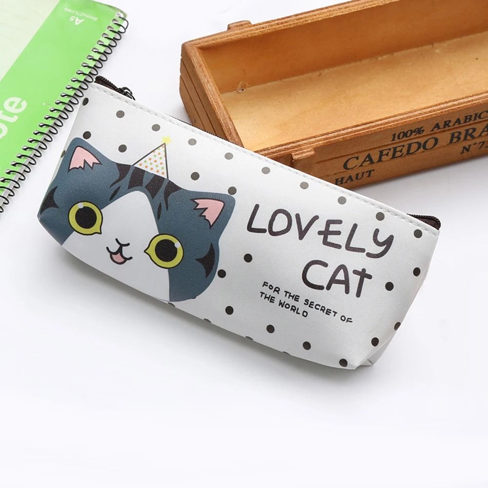 Kawaii Cat Silicone School Pencil Bag Waterproof Cute Kitten Case Korean Stationery Gift For Girl 0