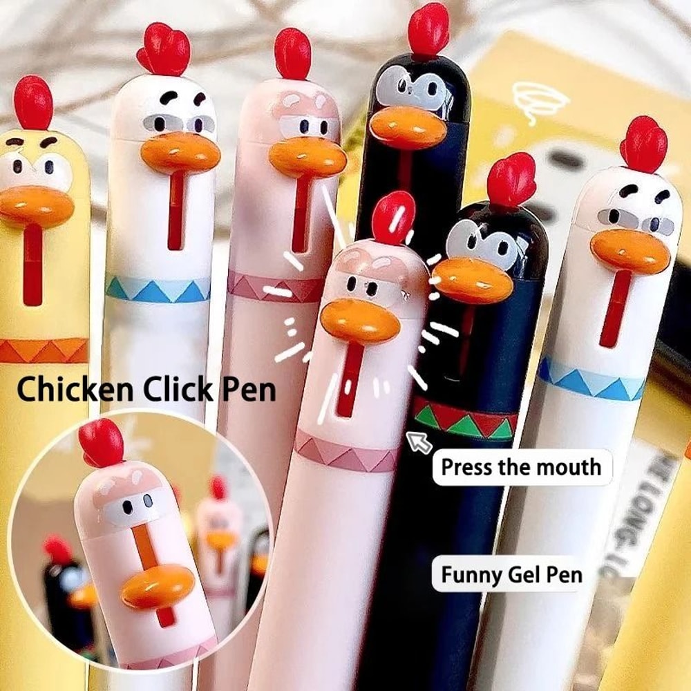 Funny Chicken Click Gel Pen 05mm FastDrying Stress Relief Toy Cute Korean Stationery For School 0