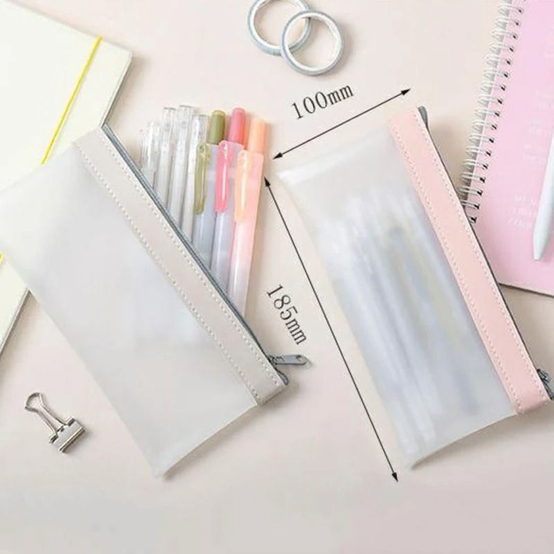 Transparent Matte Large Capacity Pencil Case Versatile School Stationery Cosmetic Organizer Bag 4