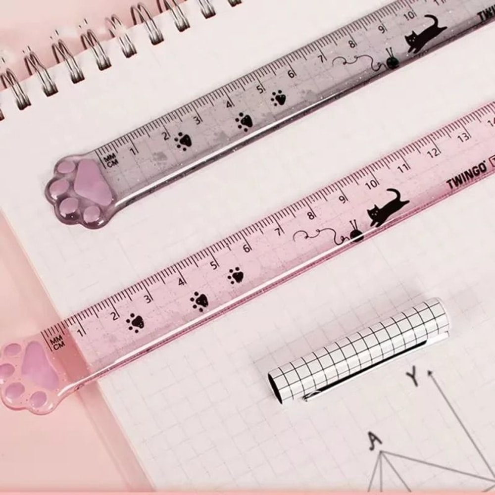Cute Cat Paw Design 15cm Straight Ruler Kawaii Measuring Drawing Tool For School And Office 0