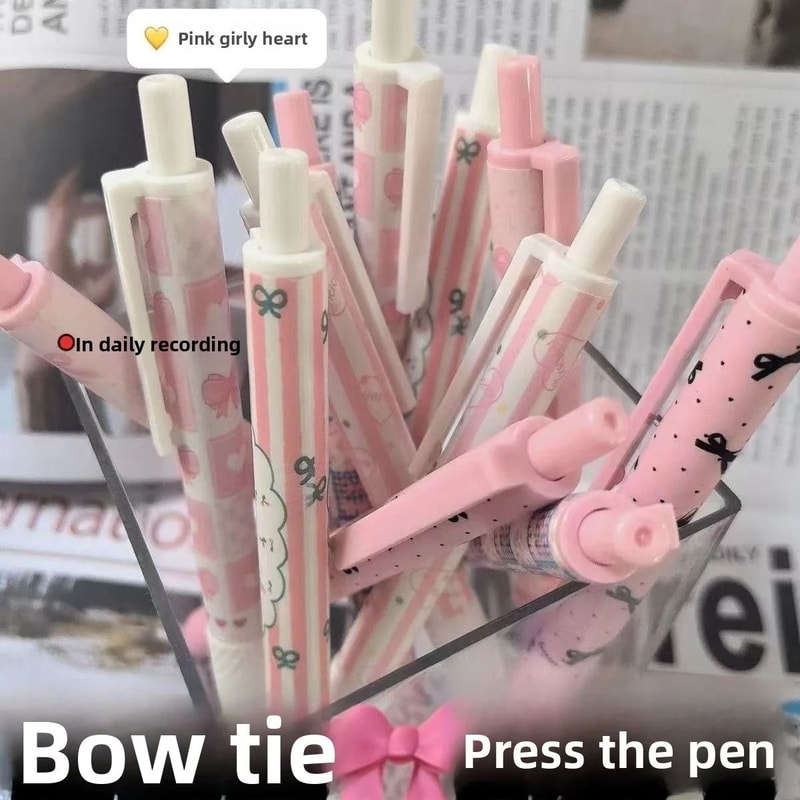 Pink Bowknot QuickDry Gel Pens 6pcs Fine Point 05mm Smooth Writing For Office And School Supplies 1