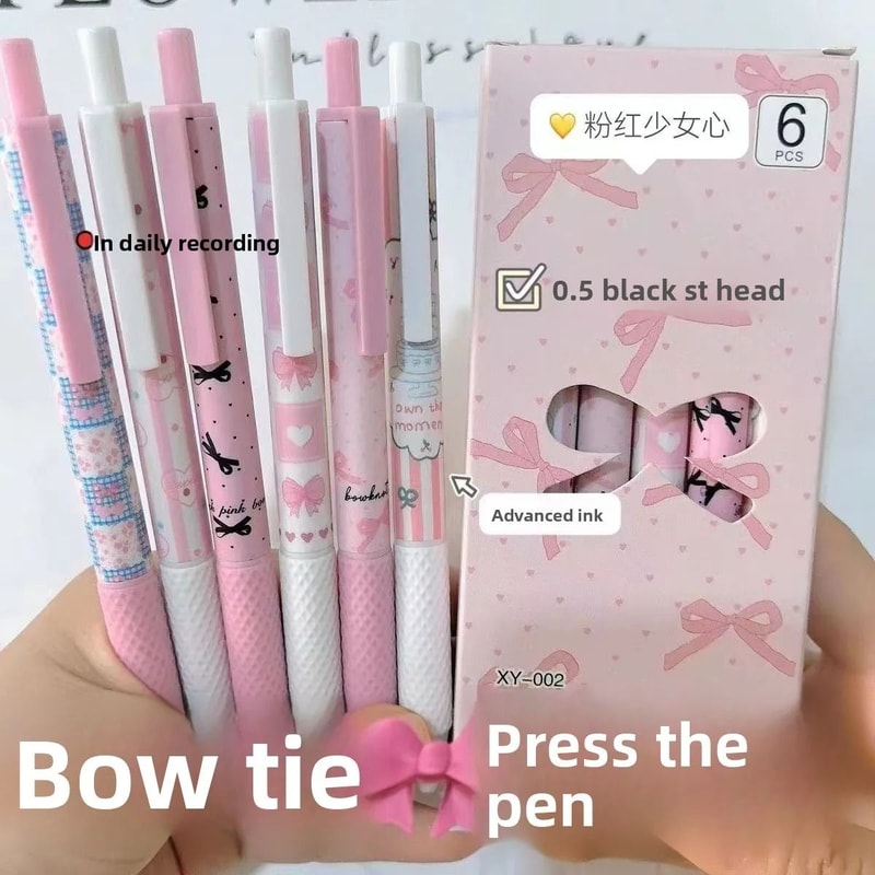 Pink Bowknot QuickDry Gel Pens 6pcs Fine Point 05mm Smooth Writing For Office And School Supplies 2