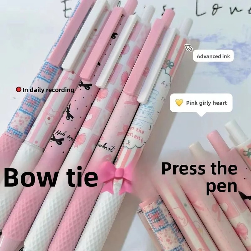 Pink Bowknot QuickDry Gel Pens 6pcs Fine Point 05mm Smooth Writing For Office And School Supplies 3