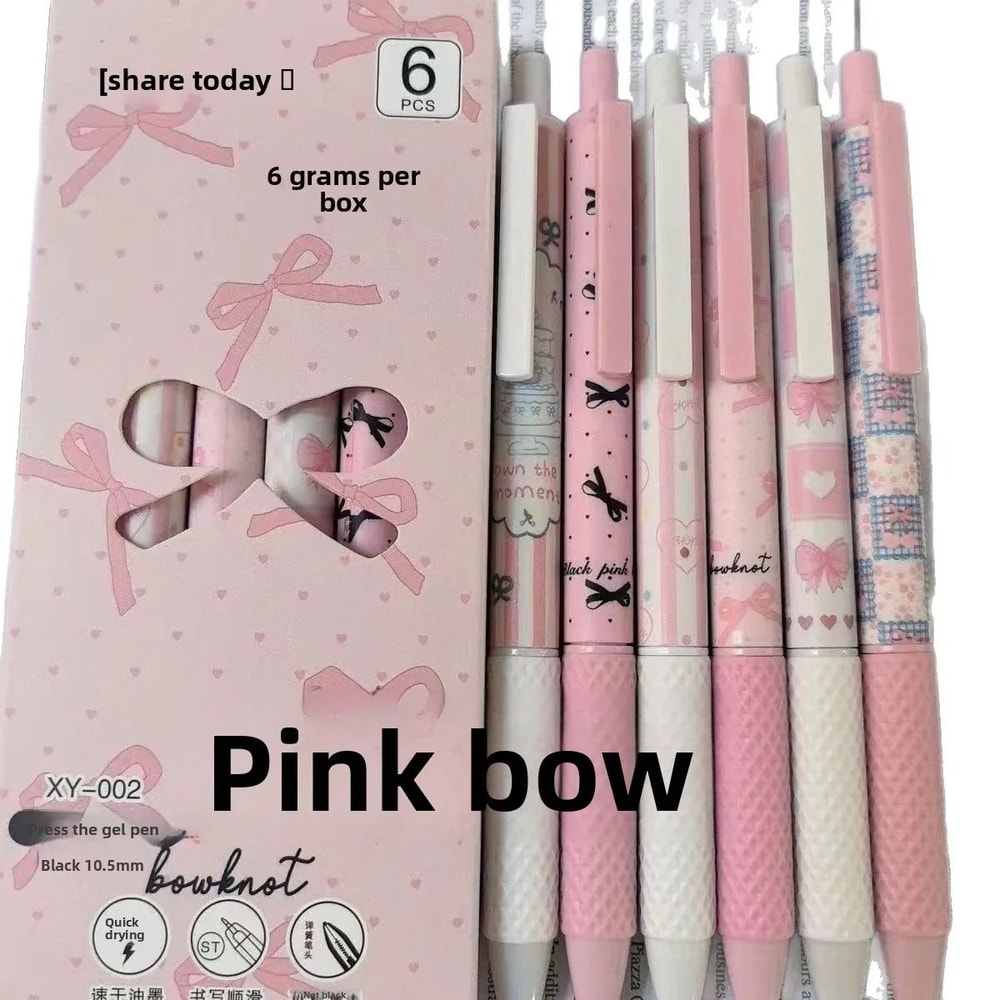 Pink Bowknot QuickDry Gel Pens 6pcs Fine Point 05mm Smooth Writing For Office And School Supplies 4