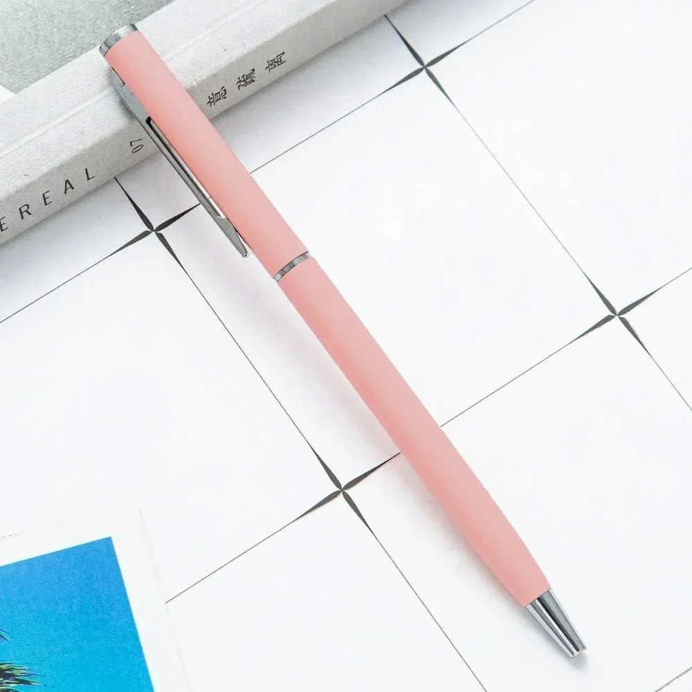 New Slim Rose Gold Metal Ballpoint Pens Custom Engraved Logo Executive Advertising Gift Set 3
