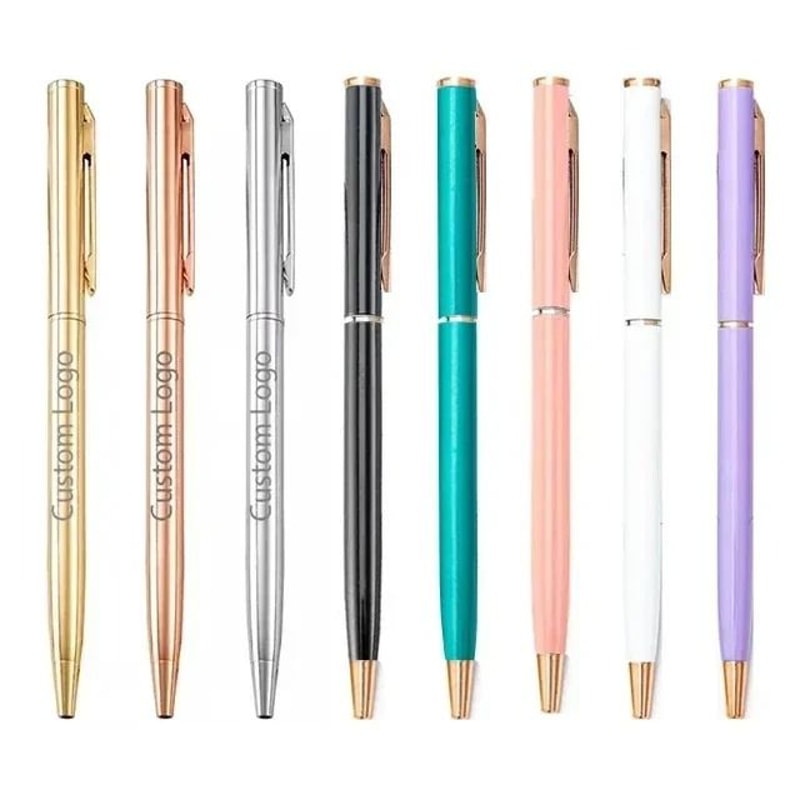 New Slim Rose Gold Metal Ballpoint Pens Custom Engraved Logo Executive Advertising Gift Set 29