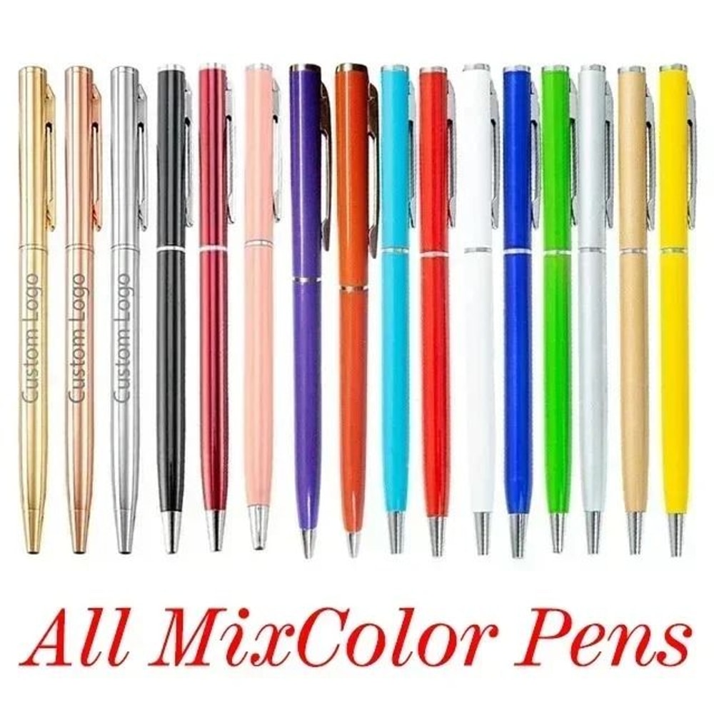 New Slim Rose Gold Metal Ballpoint Pens Custom Engraved Logo Executive Advertising Gift Set 18