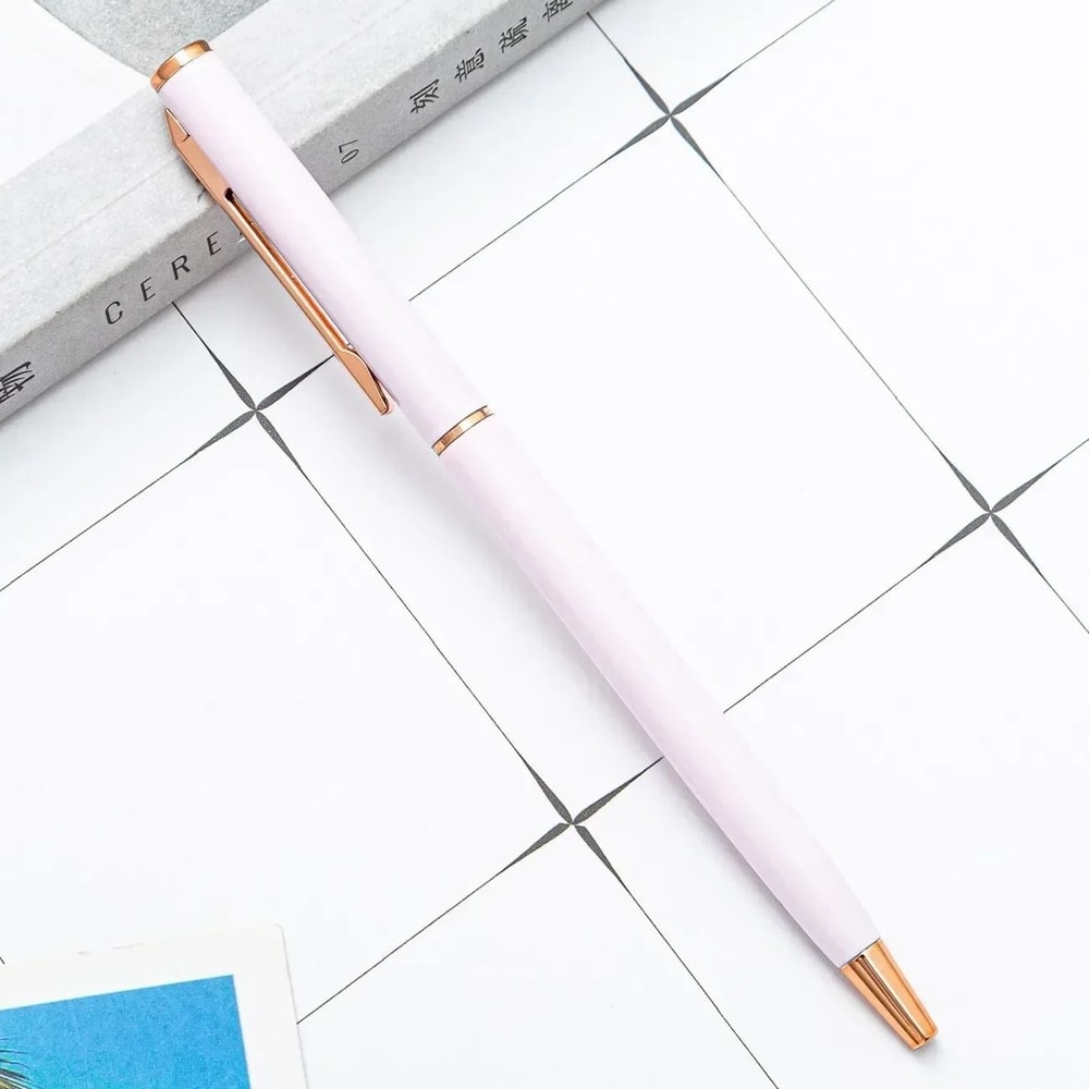 New Slim Rose Gold Metal Ballpoint Pens Custom Engraved Logo Executive Advertising Gift Set 23