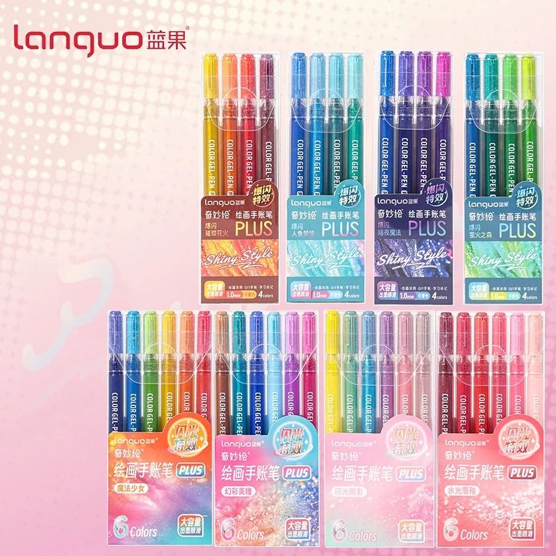 Languo 10mm Glitter Effects Color Gel Pen Set Premium Highlighting Handbook Stationery For Studen 0