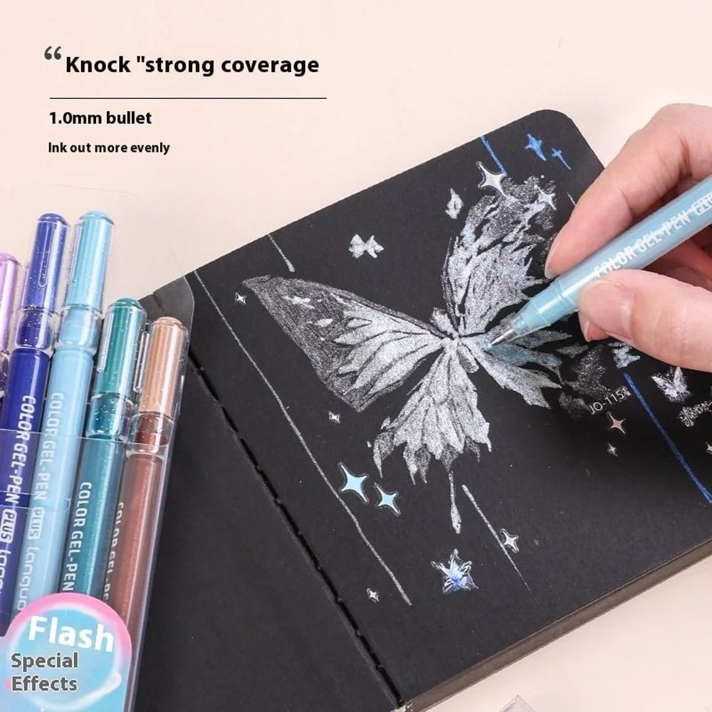 Languo 10mm Glitter Effects Color Gel Pen Set Premium Highlighting Handbook Stationery For Studen 1